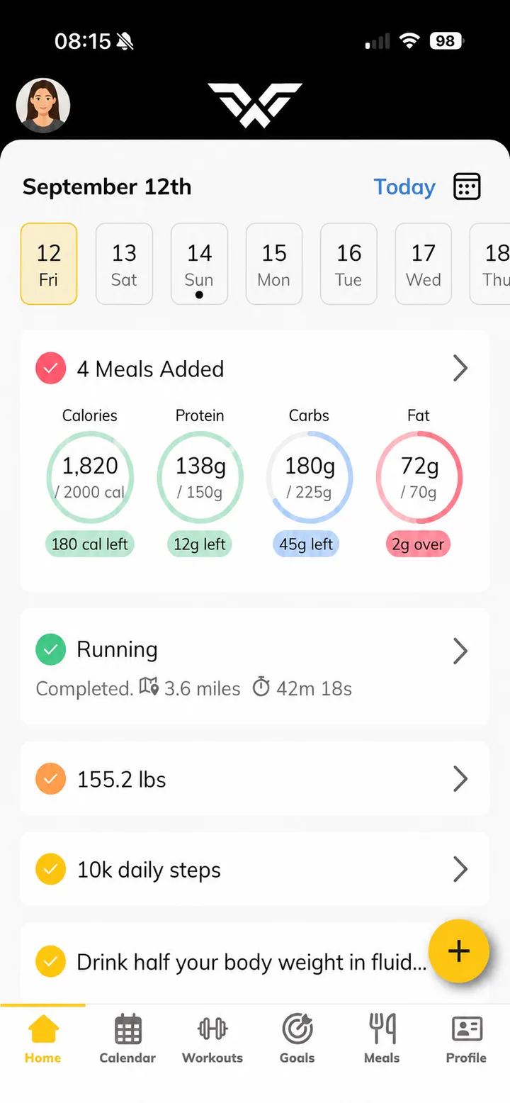 Trainerize demo showing daily progress and activity